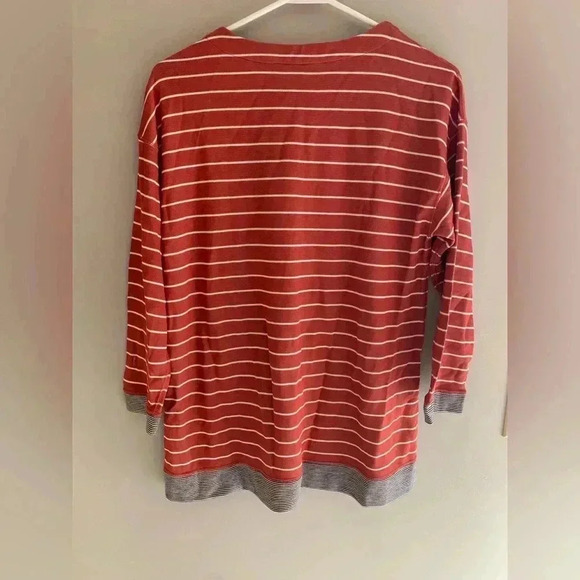Woman’s Lands’ End Orange Striped Long Sleeve Basic Comfort Outdoor Crew NeckTop - Picture 5 of 7